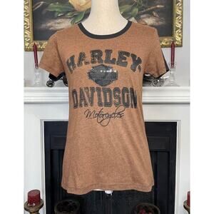 Harley-Davidson Women’s Brown & Black Rhinestone Shirt Top Size Medium